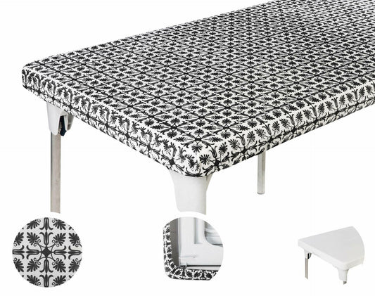 TopTableCloth 8ft 96x30in Black Patterned Plastic Rectangle Tablecloth