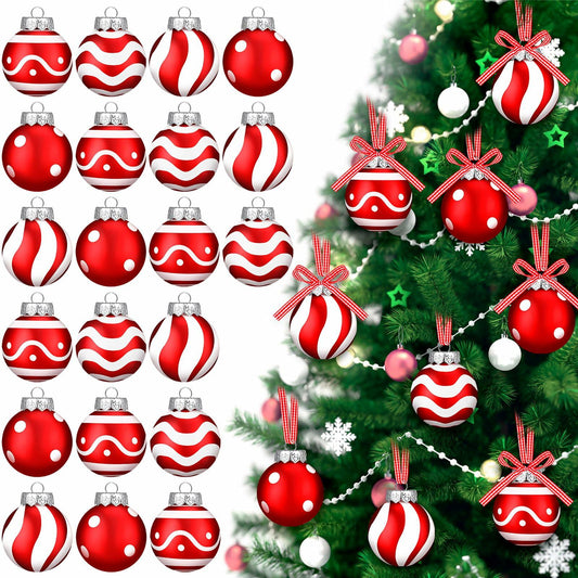 Chuangdi Christmas Ball Ornaments Striped Polka Dots 2.36'' 24 Pcs