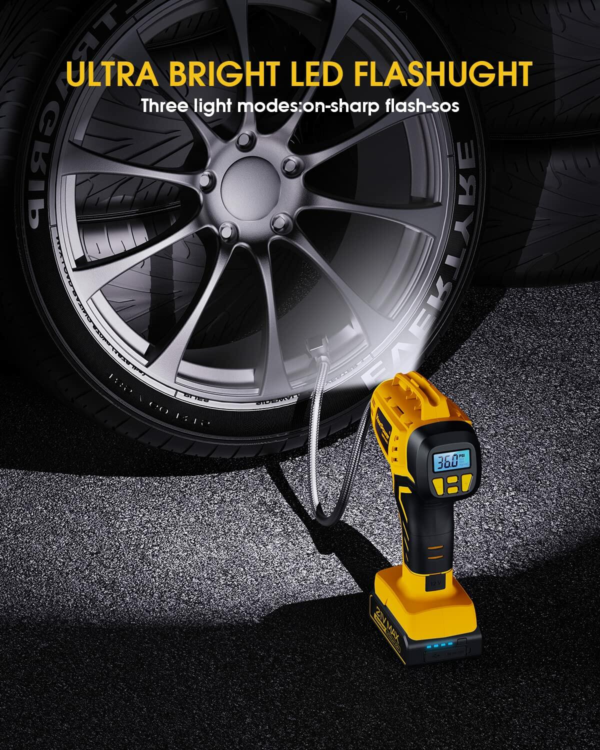 KeenPower Tire Inflator Portable Air Compressor 21V 160PSI Dual Power