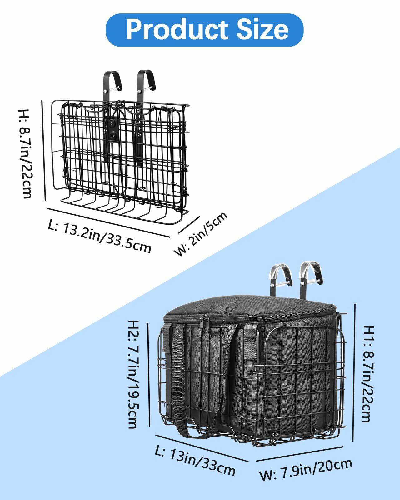Bike Basket Front Folding Metal Quick Release Large Removable Liner Bag