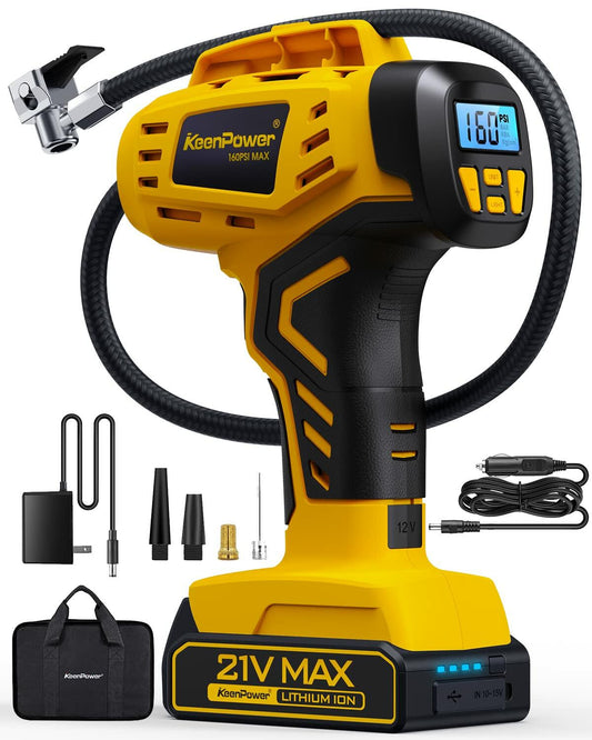 KeenPower Tire Inflator Portable Air Compressor 21V 160PSI Dual Power