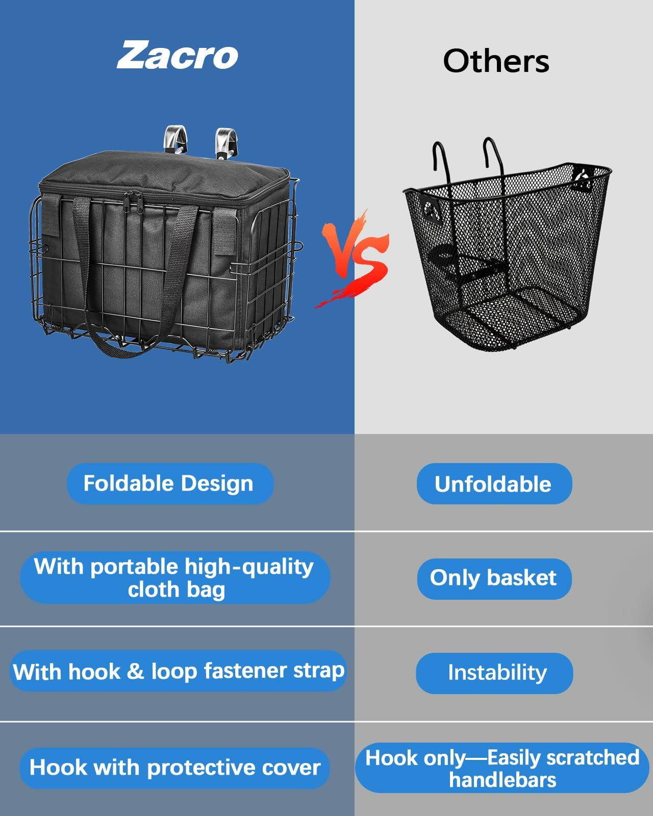Bike Basket Front Folding Metal Quick Release Large Removable Liner Bag