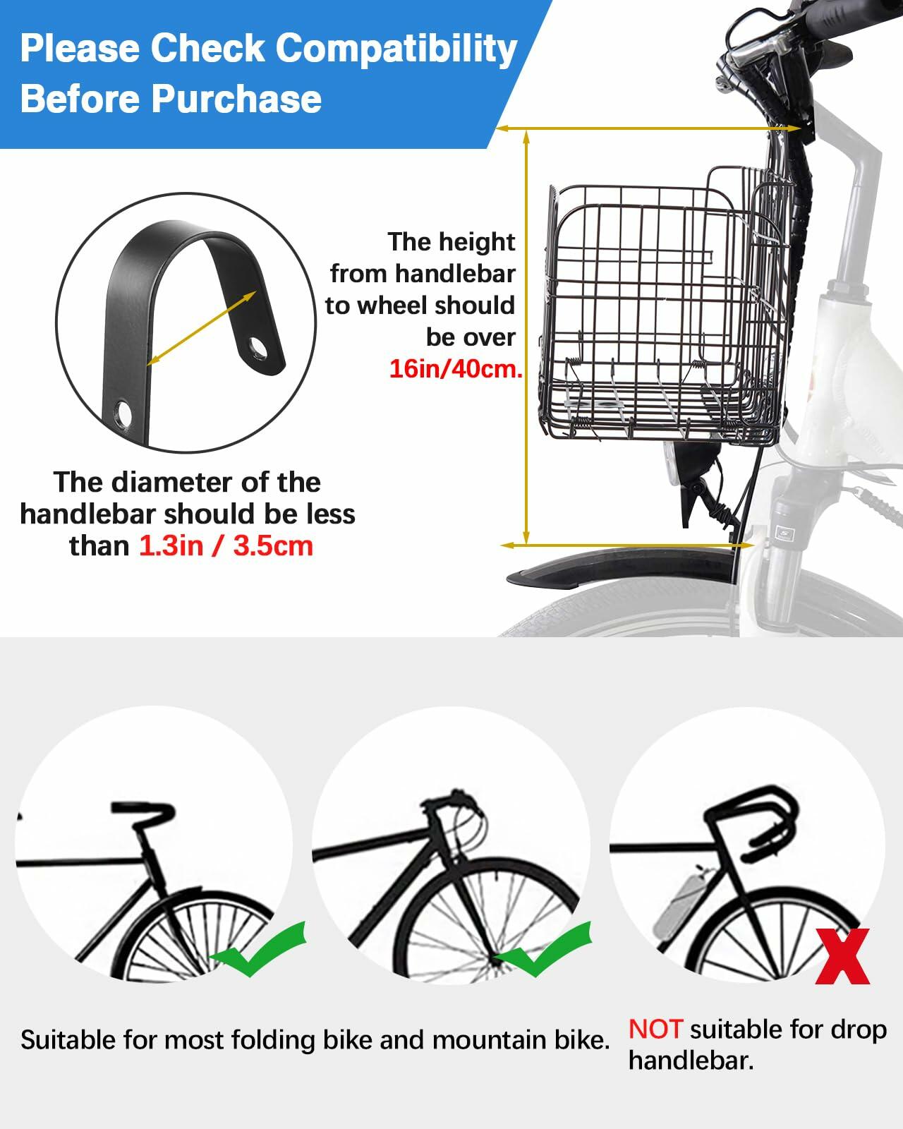Bike Basket Front Folding Metal Quick Release Large Removable Liner Bag