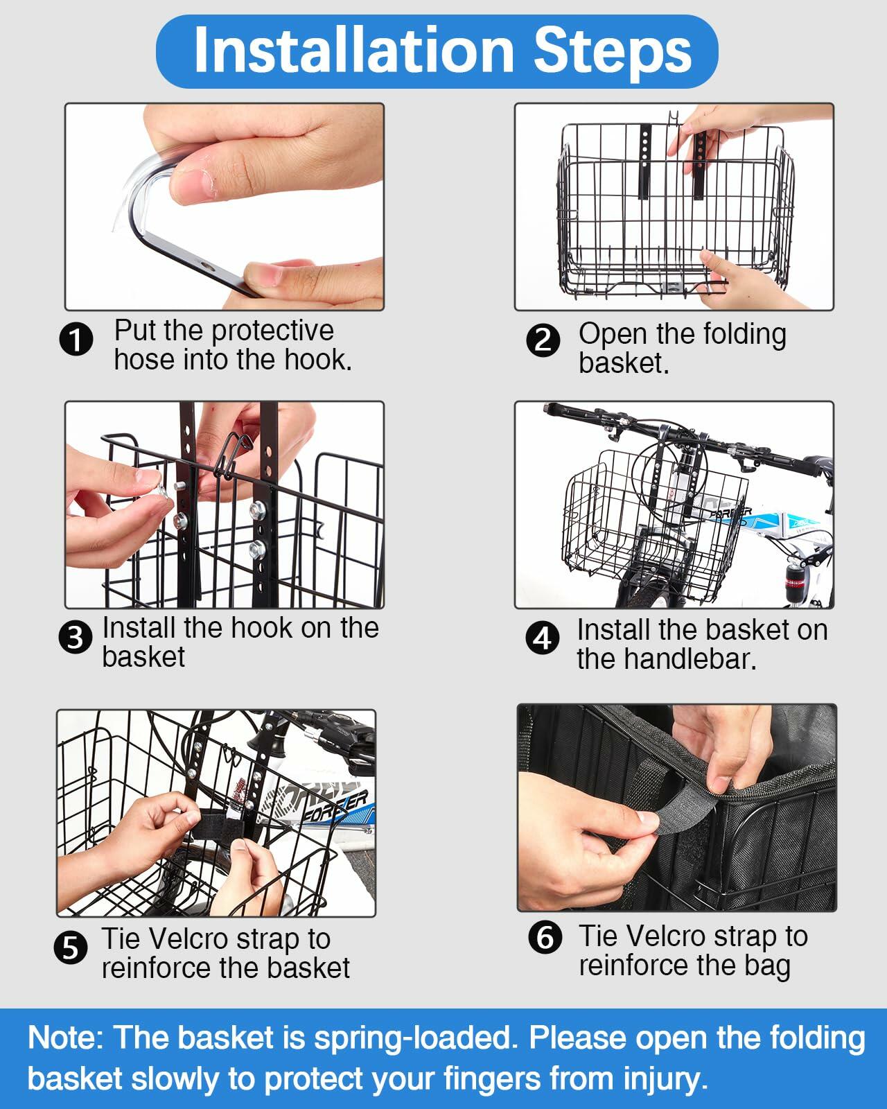 Bike Basket Front Folding Metal Quick Release Large Removable Liner Bag