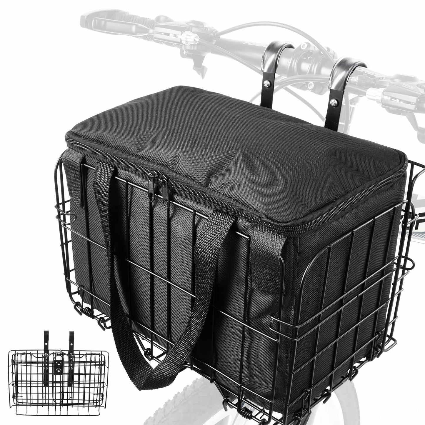 Bike Basket Front Folding Metal Quick Release Large Removable Liner Bag