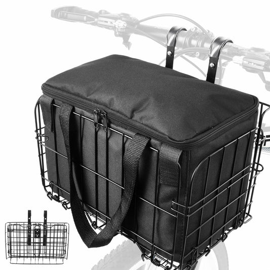 Bike Basket Front Folding Metal Quick Release Large Removable Liner Bag