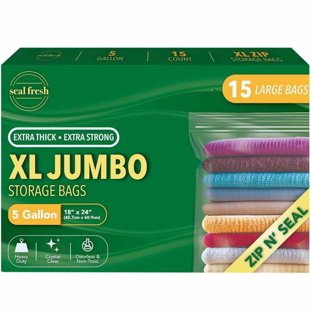 Seal Fresh 5 Gallon Plastic Storage Bags 18x24 Clear XXL 15 Count