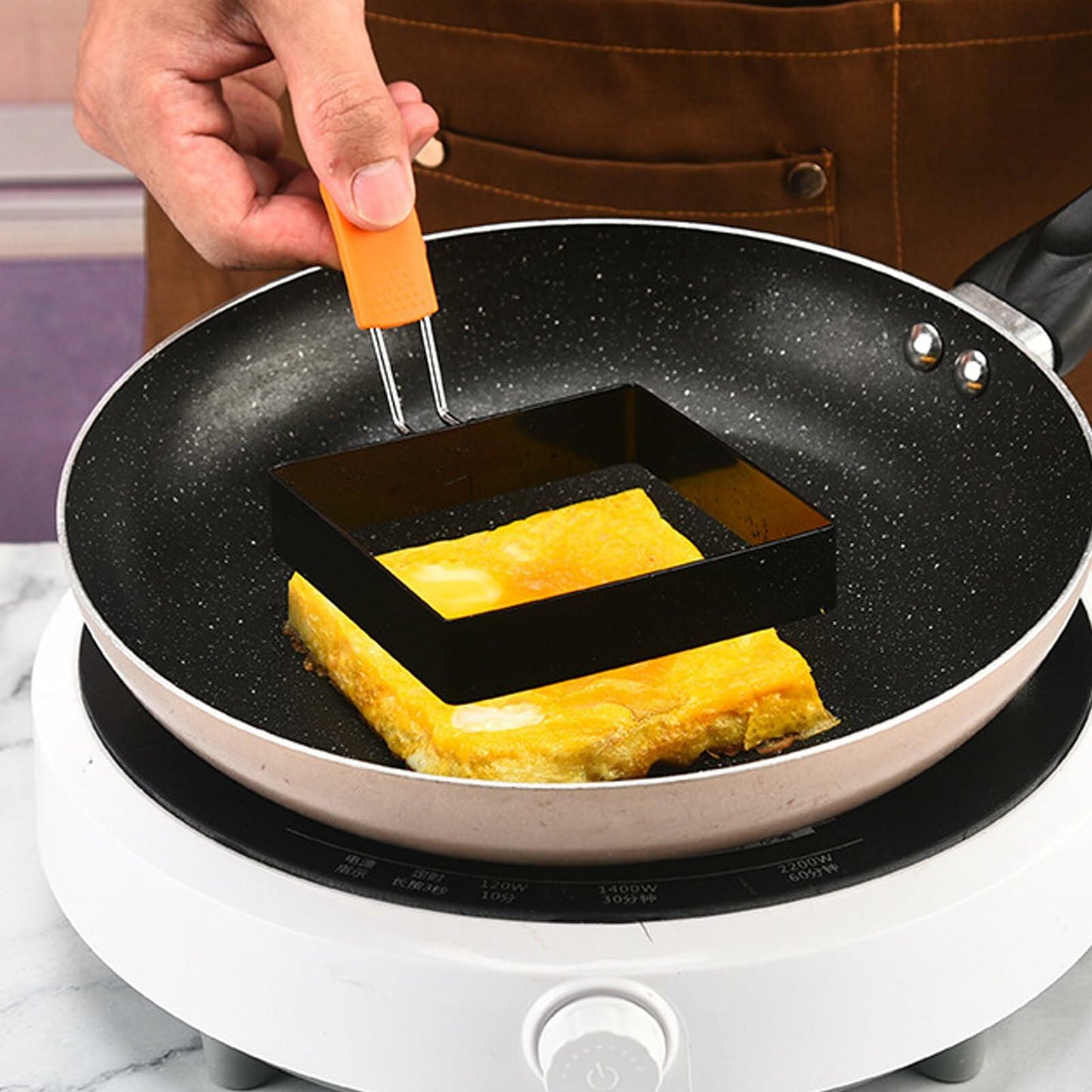 2 Pcs 4 Inch Square Stainless Steel Egg Rings Non-stick Silicone Handle