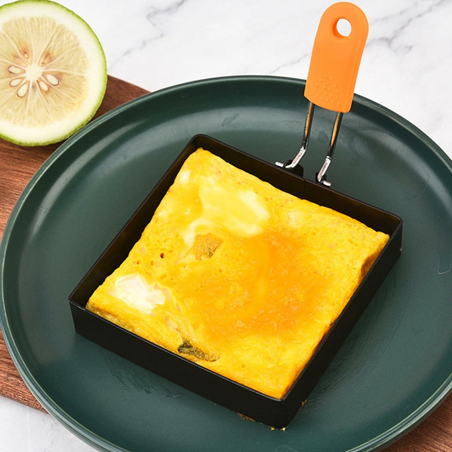 2 Pcs 4 Inch Square Stainless Steel Egg Rings Non-stick Silicone Handle