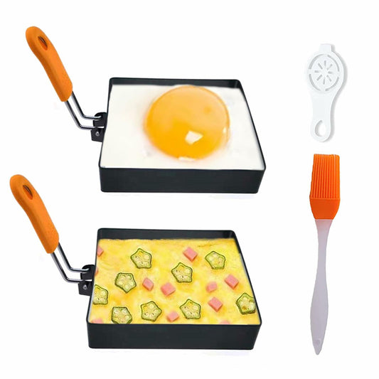 2 Pcs 4 Inch Square Stainless Steel Egg Rings Non-stick Silicone Handle