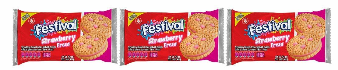 BestBy07/25 FESTIVAL Strawberry Sandwich Cookies Natural Dyes Low Sodium 14.6oz