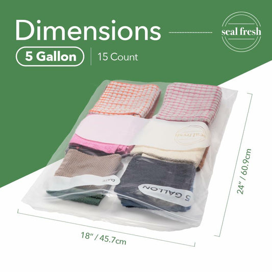 Seal Fresh 5 Gallon Plastic Storage Bags 18x24 Clear XXL 15 Count
