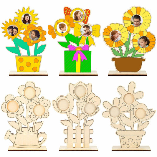 Memorywuu Mother's Day Flower Wood Picture Frame DIY Kit 6 Pcs Color Your Own