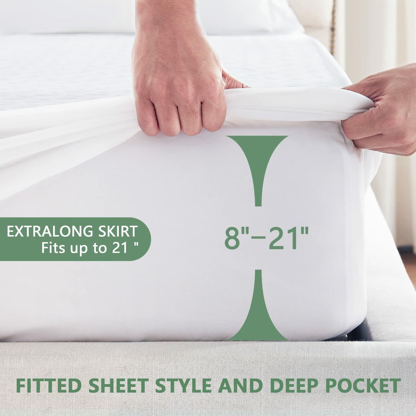 Premium 100% Waterproof Mattress Protector King Size 8''-21'' Deep Pocket White