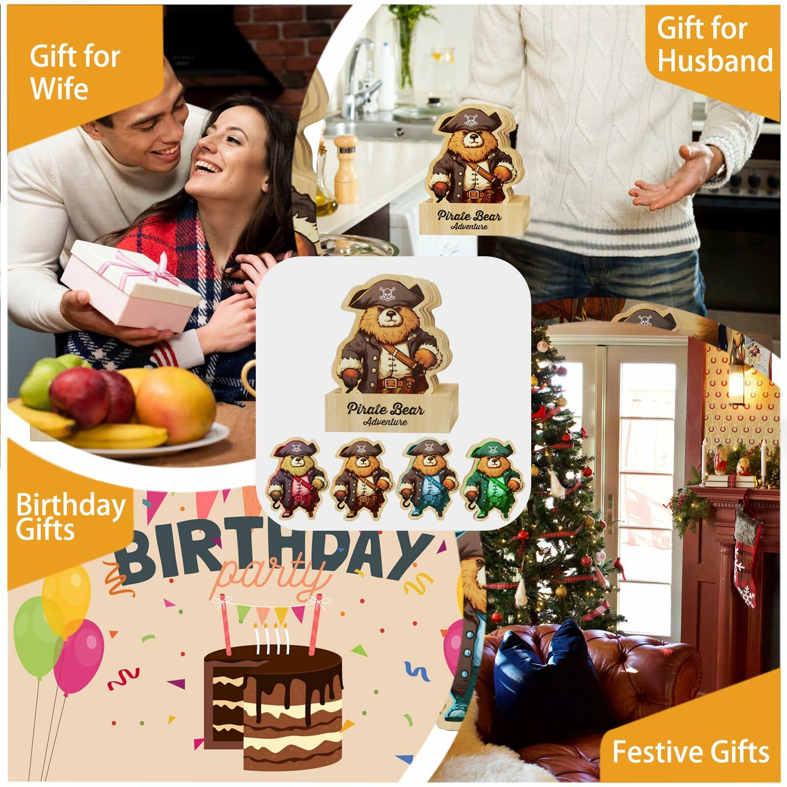 Pirate Bamboo Coasters Set with Holder Rustic Home Decor 6pcs