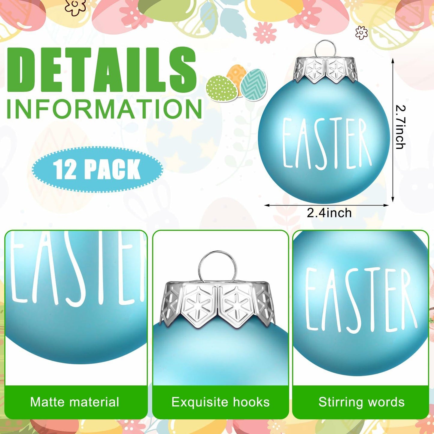 Vinsot 12pcs Easter Hanging Ornaments Plastic Eggs Bunny Chick Decor