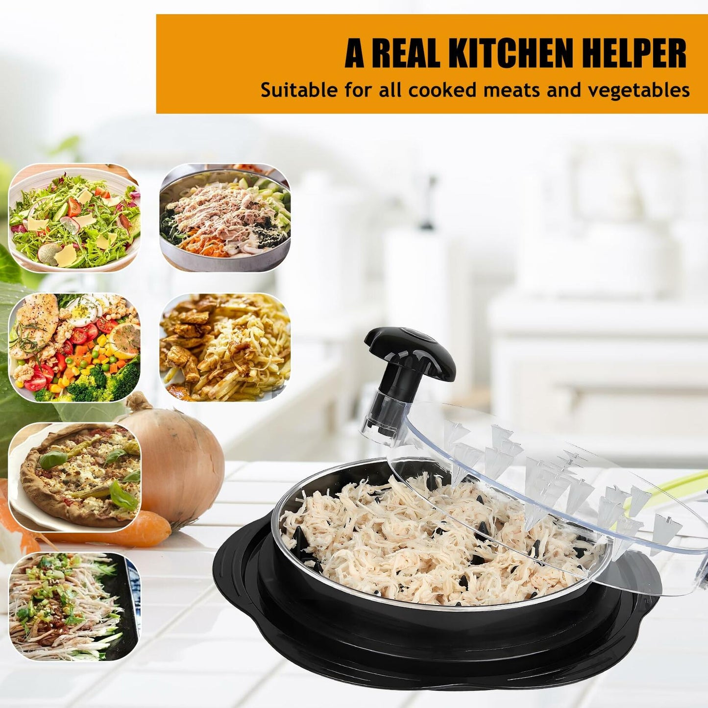 Chicken Shredder Tool Large with Tray Brush Non-Slip Handle Black BPA Free