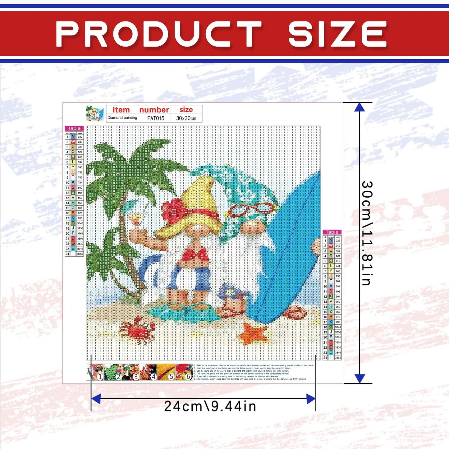Focart Diamond Painting Kit 12x12 Gnomes Round Drill Crystal Rhinestone