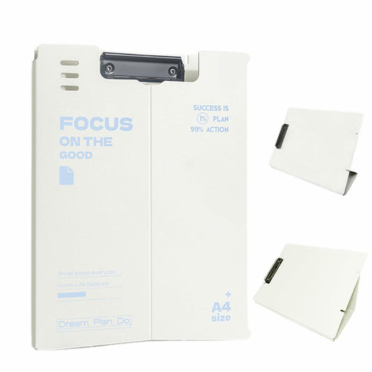 DAIZART Durable Plastic A4 File Folder with Iron Clamp Creamy White