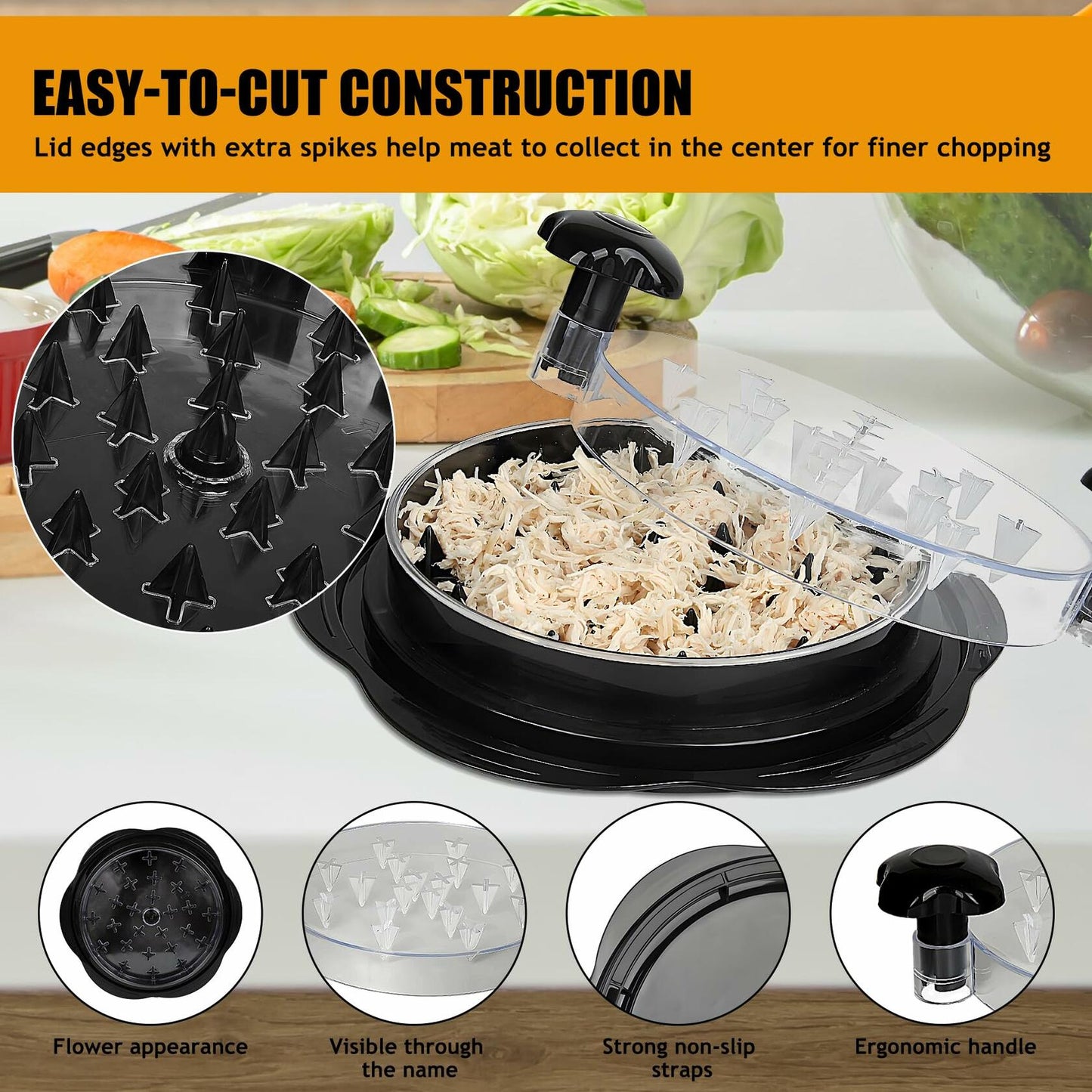 Chicken Shredder Tool Large with Tray Brush Non-Slip Handle Black BPA Free