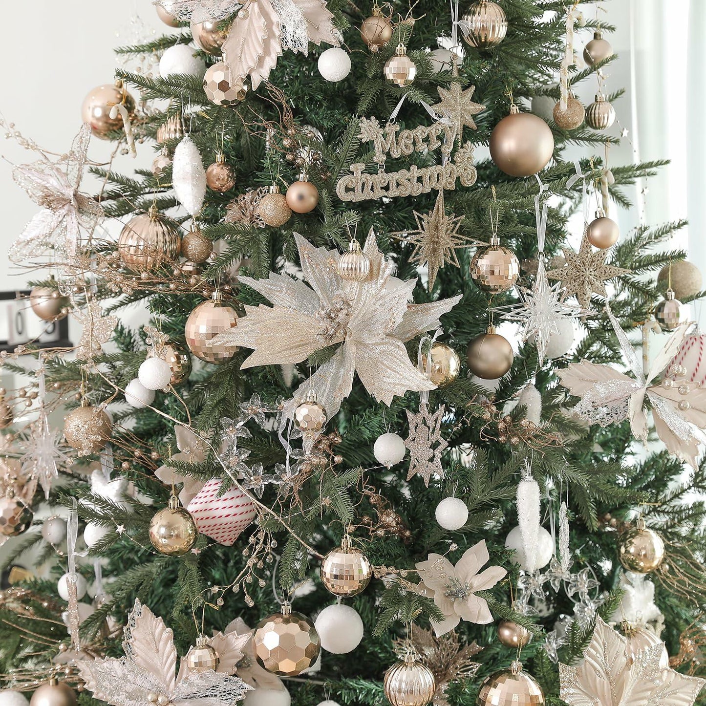 YiYunFloral Christmas Ball Ornaments 36pcs Shatterproof Champagne Xmas Decor