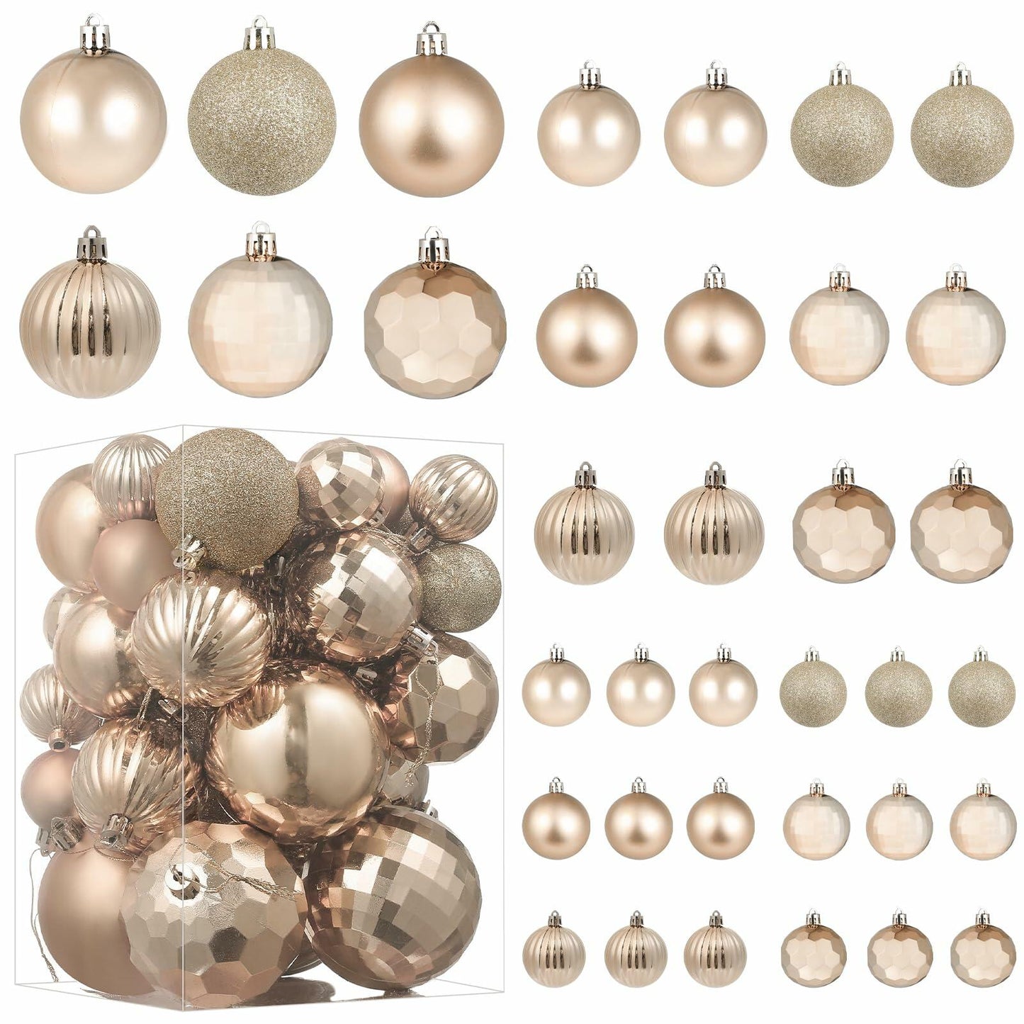 YiYunFloral Christmas Ball Ornaments 36pcs Shatterproof Champagne Xmas Decor