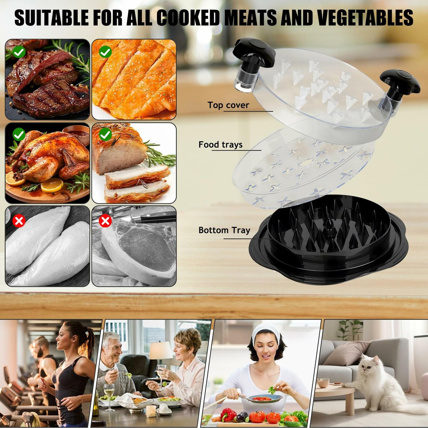 Chicken Shredder Tool Large with Tray Brush Non-Slip Handle Black BPA Free