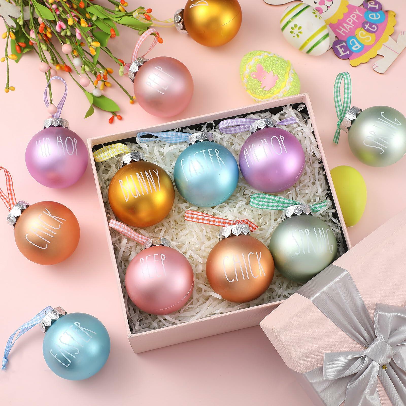 Vinsot 12pcs Easter Hanging Ornaments Plastic Eggs Bunny Chick Decor