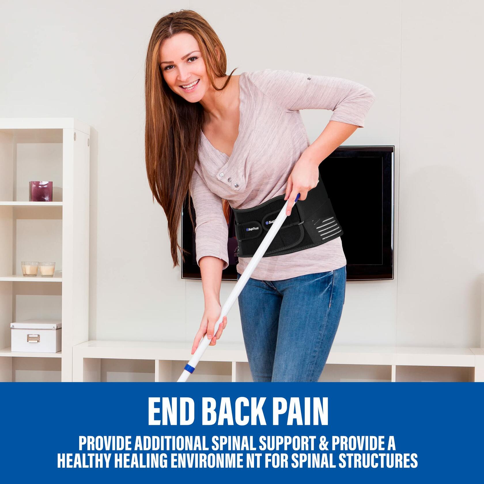 Back Brace Lower Back Pain Relief Breathable Stabilizing Belt Black L/XL