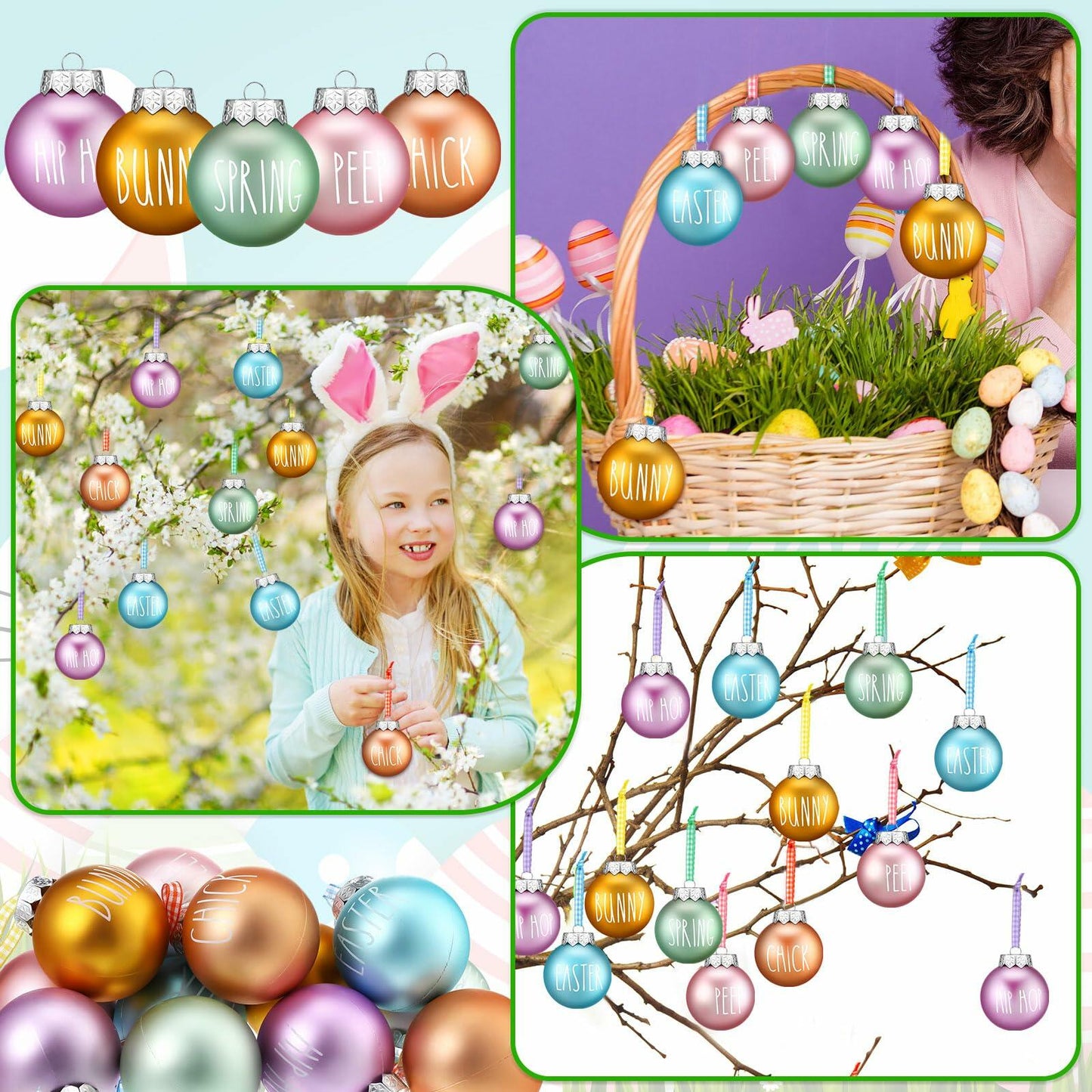 Vinsot 12pcs Easter Hanging Ornaments Plastic Eggs Bunny Chick Decor