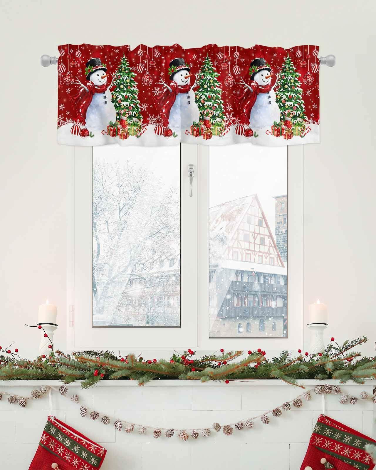 Christmas Valance Red Snowman Rod Pocket Window Curtain 54x18 1 Panel