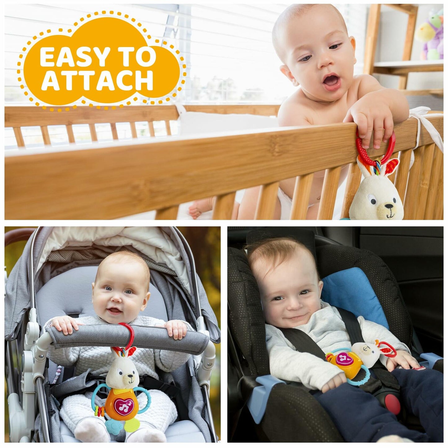 KiddoLab Bunny Teething Rattle Musical Toy Light-up Sensory Baby Infant