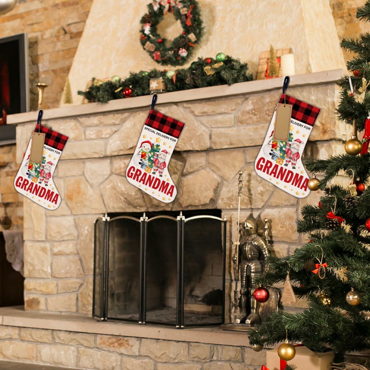 TSUYAWU Grandma Christmas Stocking Snowman Xmas Decoration 18x12 Inch