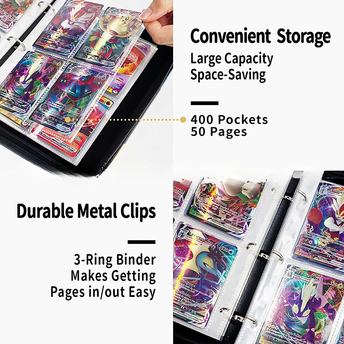 Pokemon Card Binder 400 Capacity 4-Pocket PU Leather Zip Album Balloon Cover