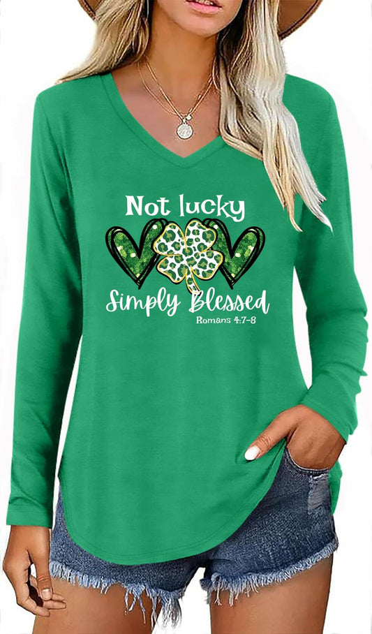 St Patricks Day Womens Long Sleeve V Neck Shirt Green Size XXL