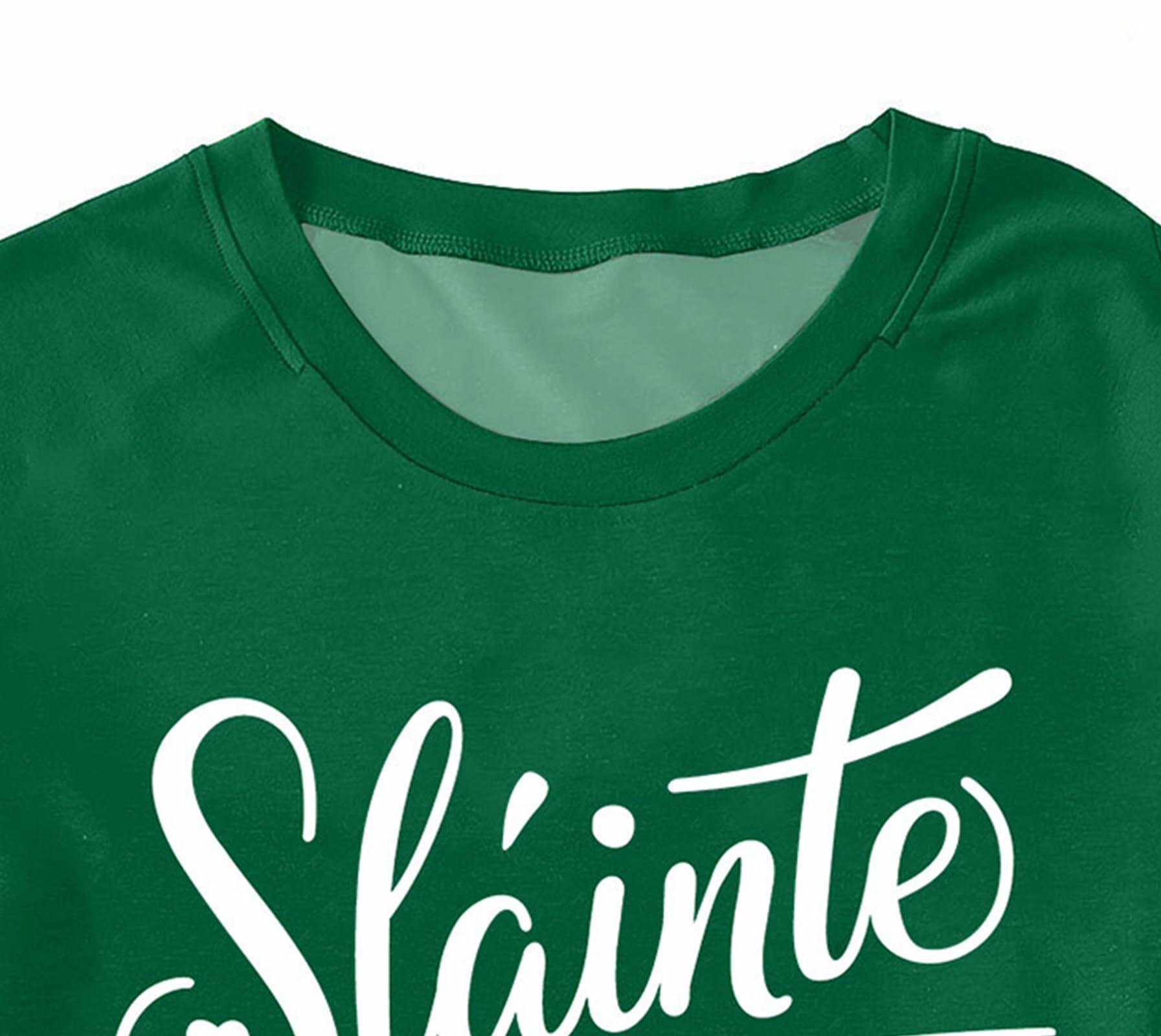 QAUN Plus Size St Patricks Day Shamrock Graphic Long Sleeve Shirt Green XL