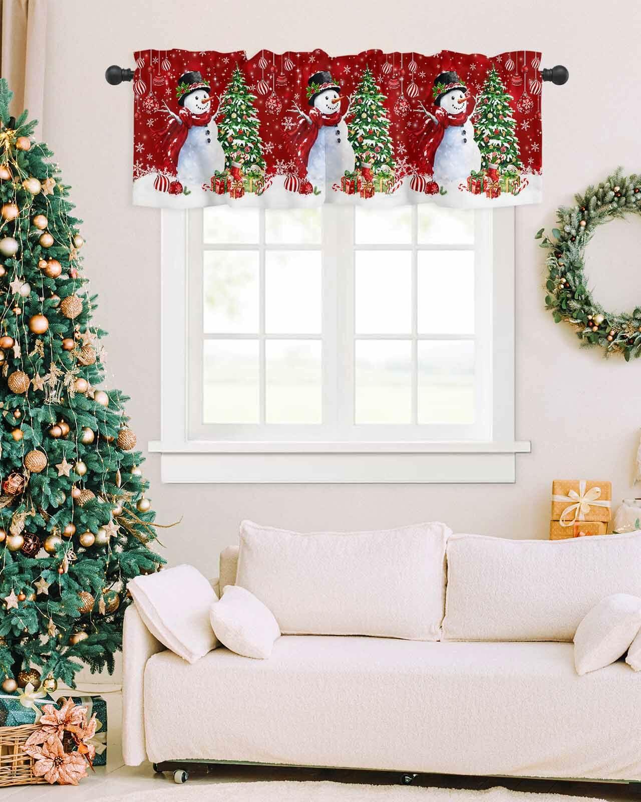 Christmas Valance Red Snowman Rod Pocket Window Curtain 54x18 1 Panel
