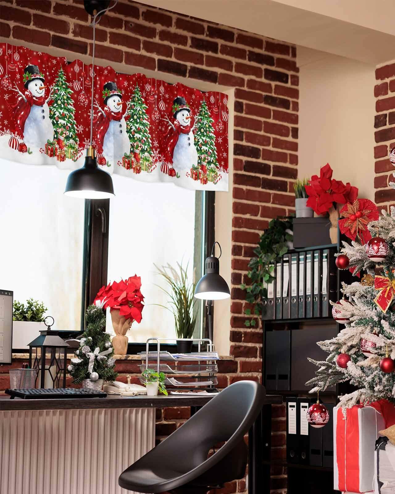 Christmas Valance Red Snowman Rod Pocket Window Curtain 54x18 1 Panel