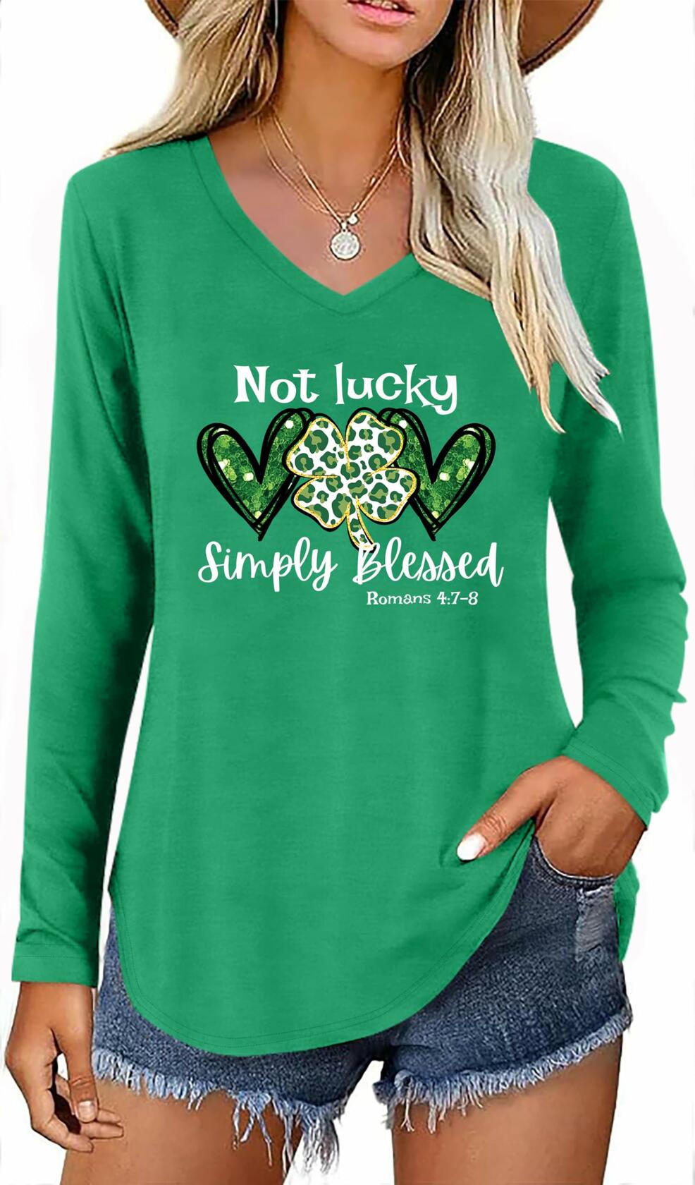 St Patrick's Day Shirt Women Let The Shenanigans Begin Clover Green V Neck XL