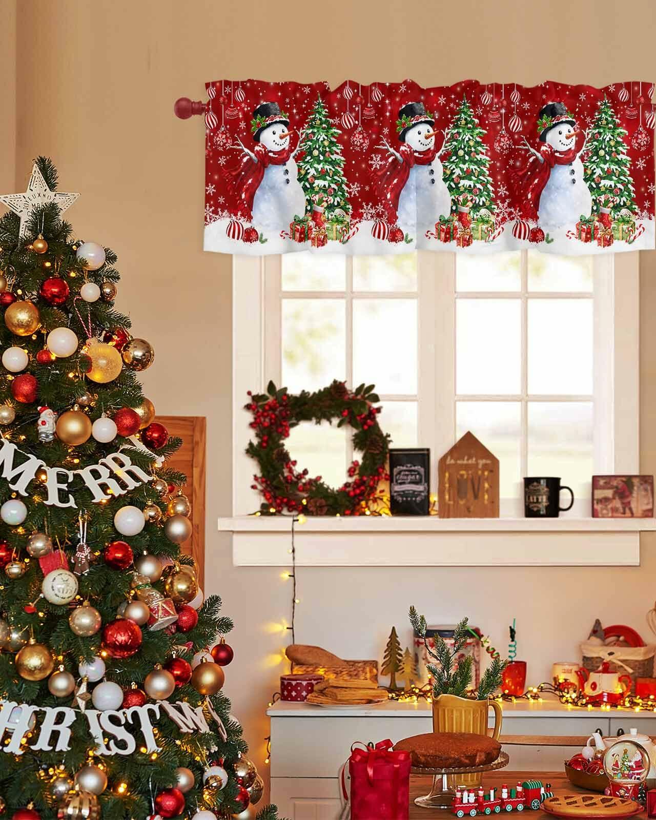 Christmas Valance Red Snowman Rod Pocket Window Curtain 54x18 1 Panel