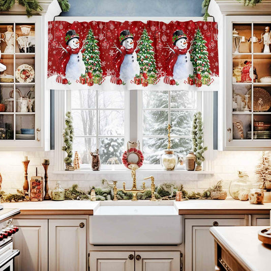 Christmas Valance Red Snowman Rod Pocket Window Curtain 54x18 1 Panel