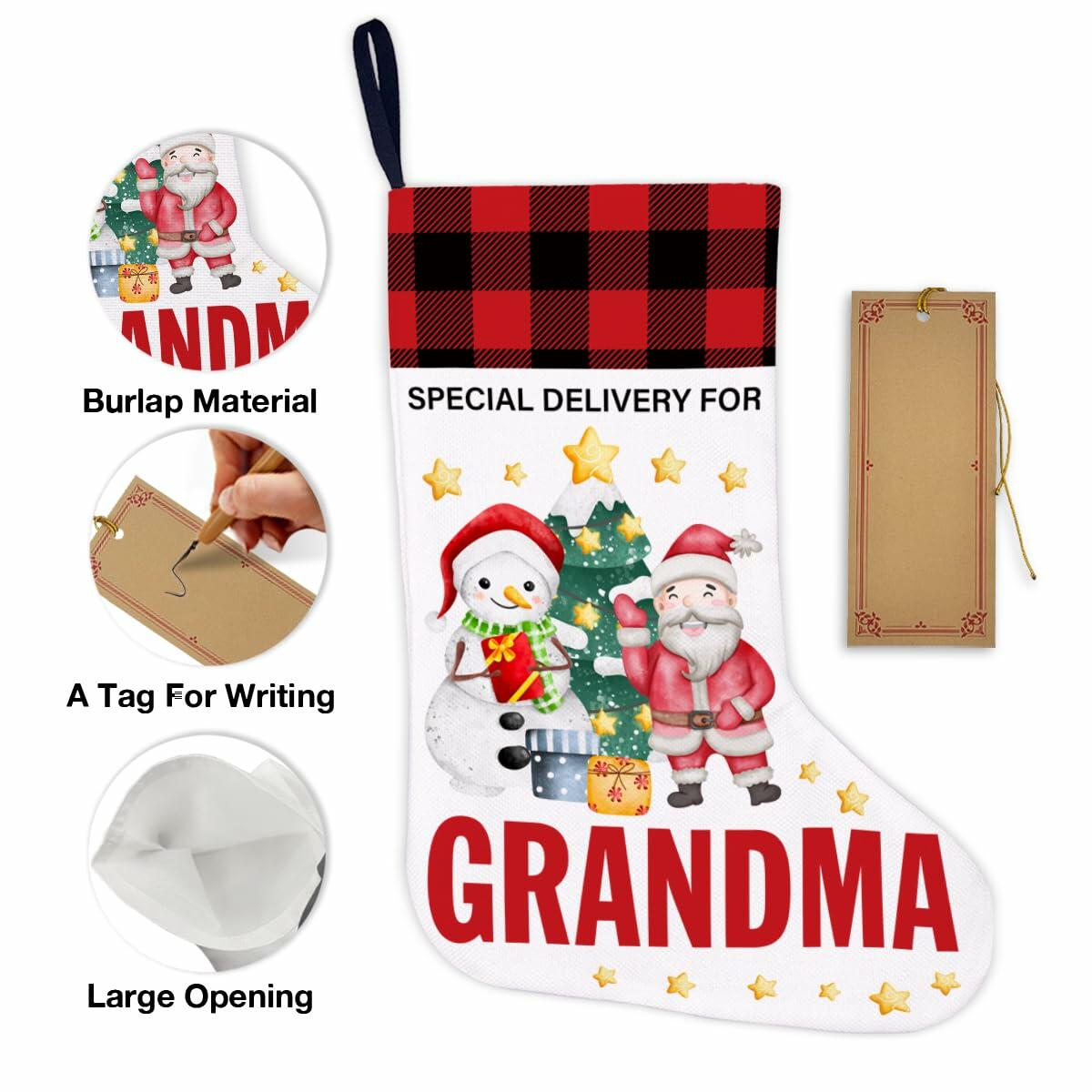 TSUYAWU Grandma Christmas Stocking Snowman Xmas Decoration 18x12 Inch