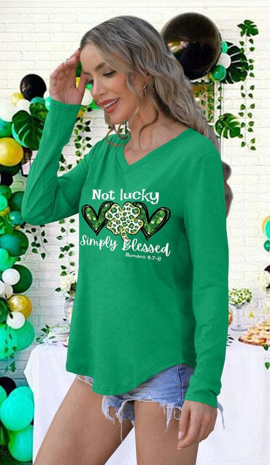 St Patricks Day Womens Long Sleeve V Neck Shirt Green Size XXL