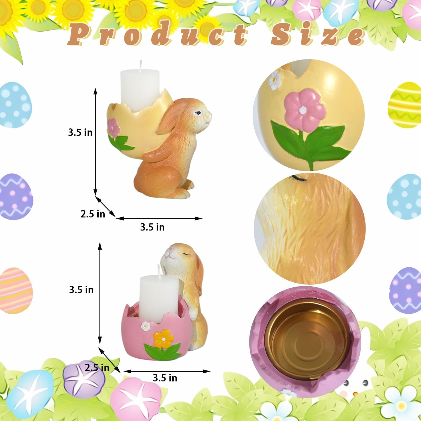 AMOYYT Easter Bunny Figurines 3.5in Resin Candle Holder Table Decor 2Pcs