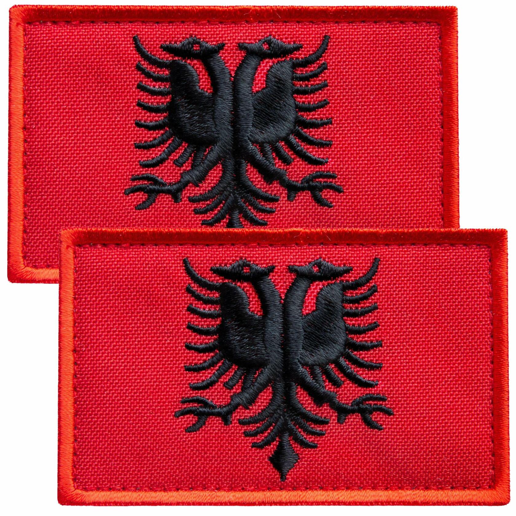Bluyellow Albania Flag Embroidered Patch 2 Pcs 2x3 Inches Tactical Hook Loop