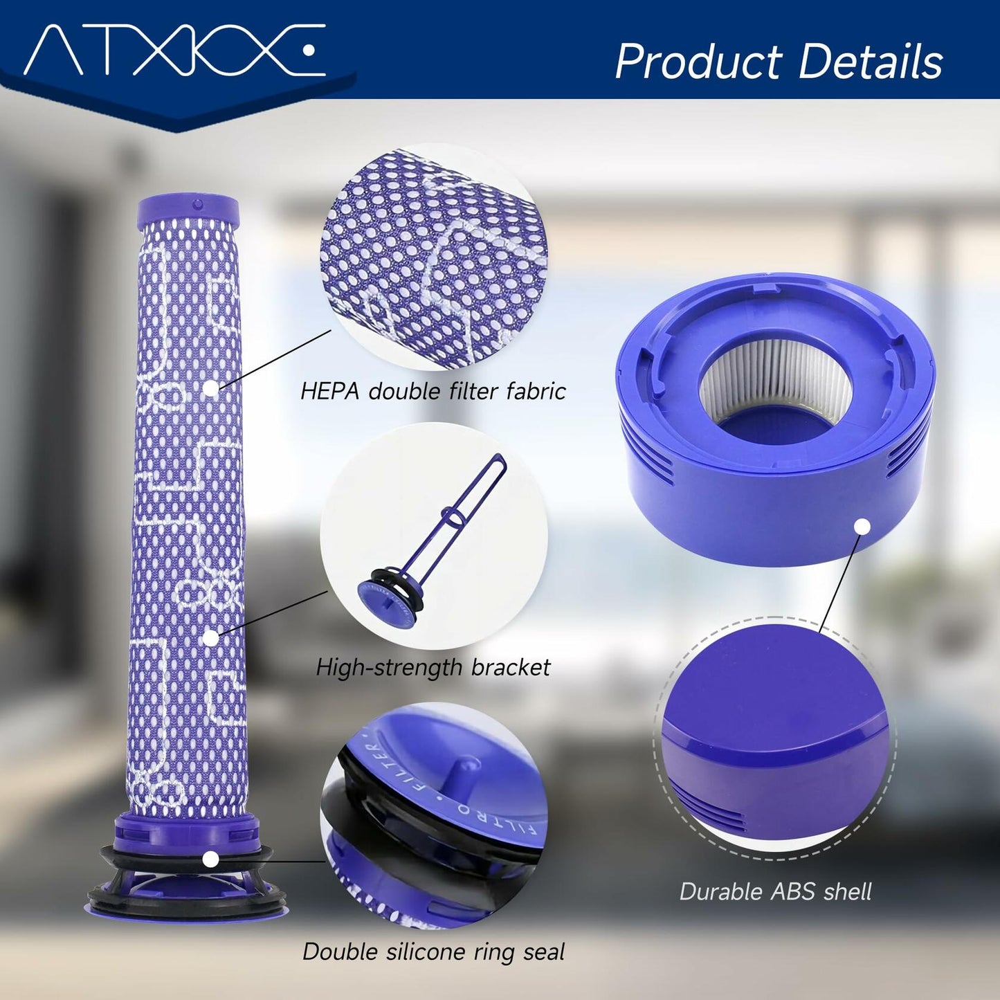 ATXKXE Vacuum Filter for Dyson V7 V8 Animal Absolute 4 Pre & 4 Post Filters