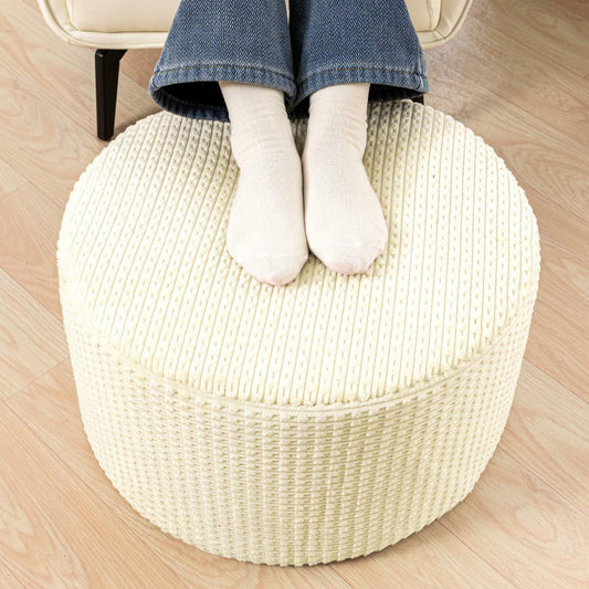 Asuprui Round Ottoman Pouf Foot Stool Faux Fur 20x20x14 Cream