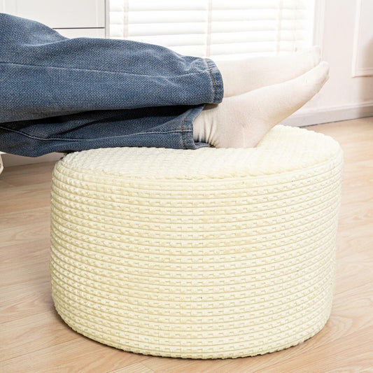 Asuprui Round Ottoman Pouf Foot Stool Faux Fur 20x20x14 Cream