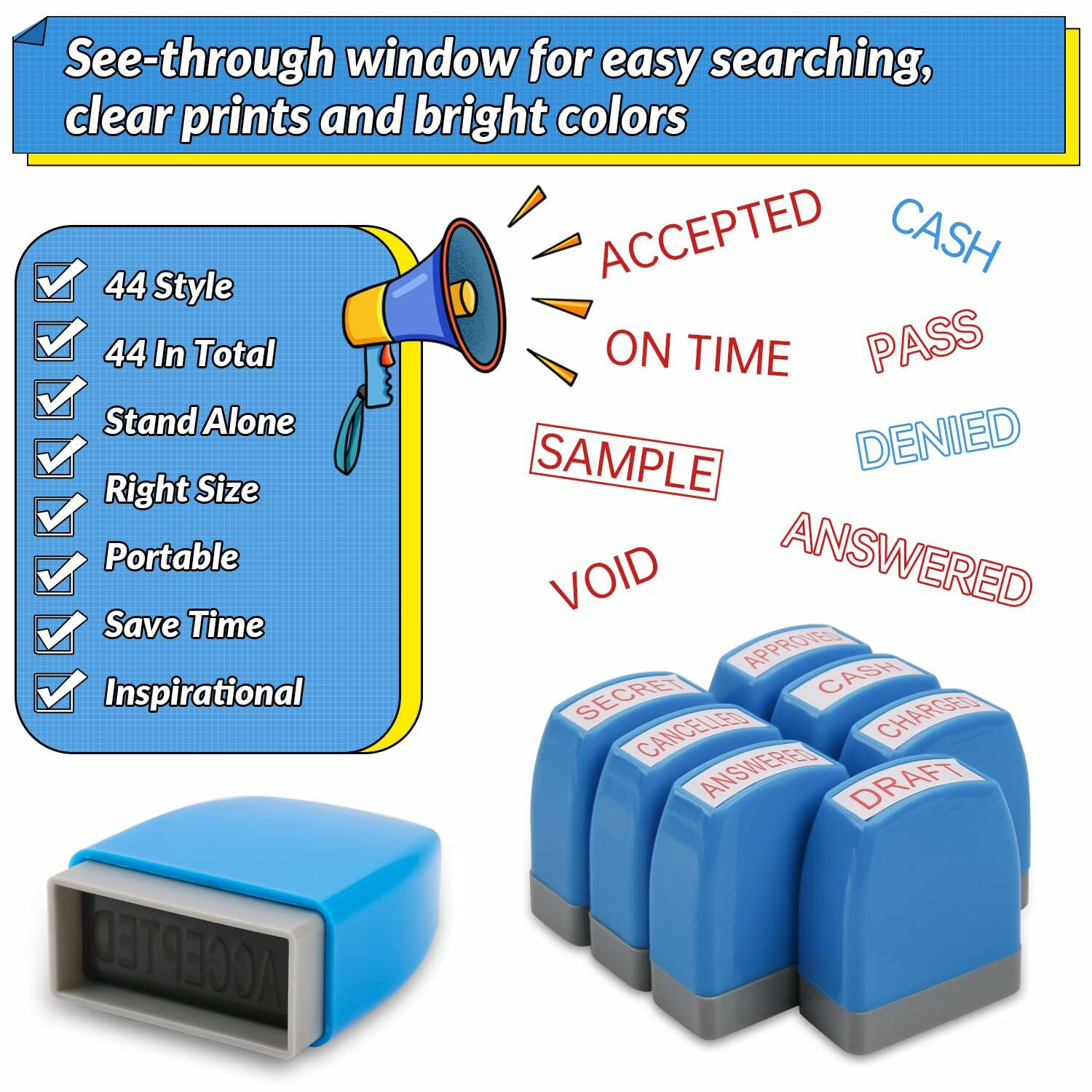 YIEMI Self-Inking Office Stamp Blue Red Ink Clear Crisp Impressions