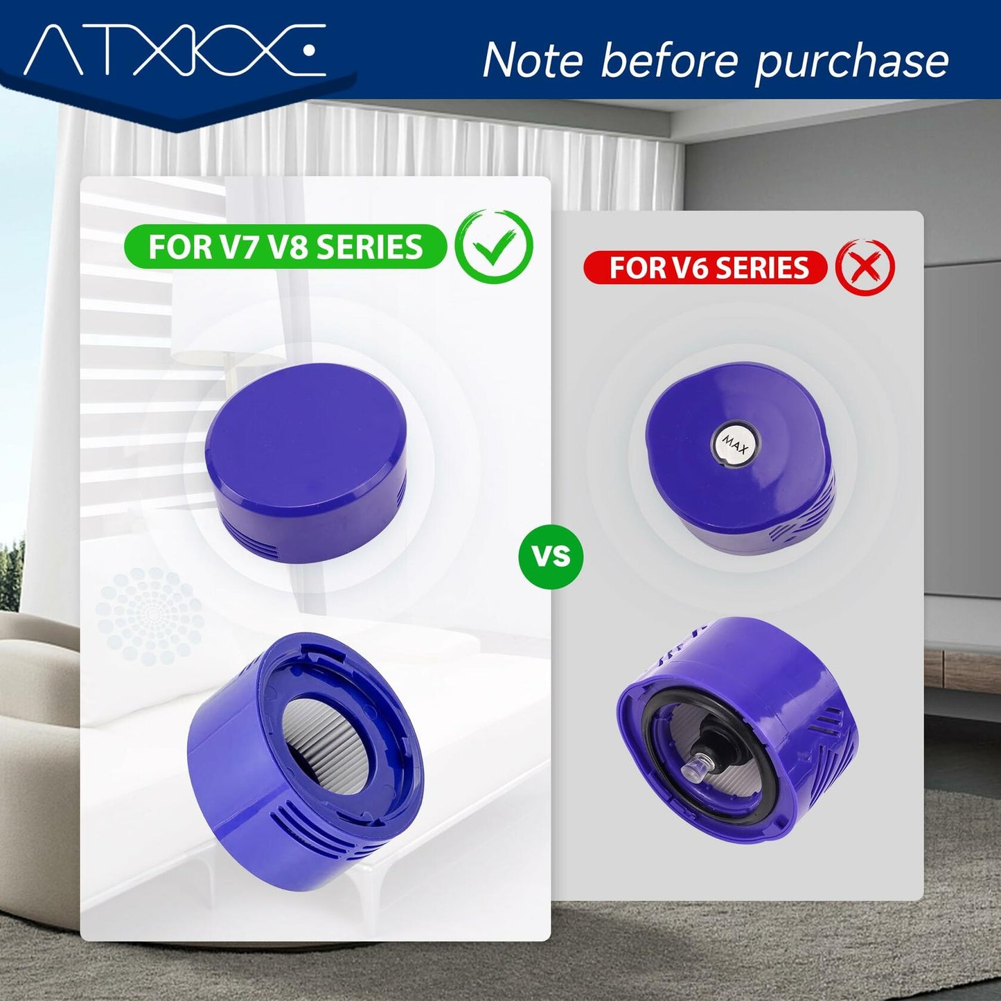 ATXKXE Vacuum Filter for Dyson V7 V8 Animal Absolute 4 Pre & 4 Post Filters